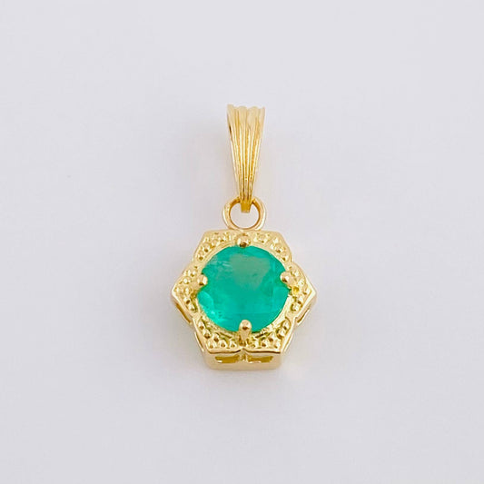 Dije Flor Hexagonal Esmeralda 59Pts 1.3 g / 2.9 cm Oro Amarillo 18K