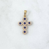 Dije Cruz Tupida 1.35gr / 2.6cm / Circones Blancos Azules Oro Amarillo 18K