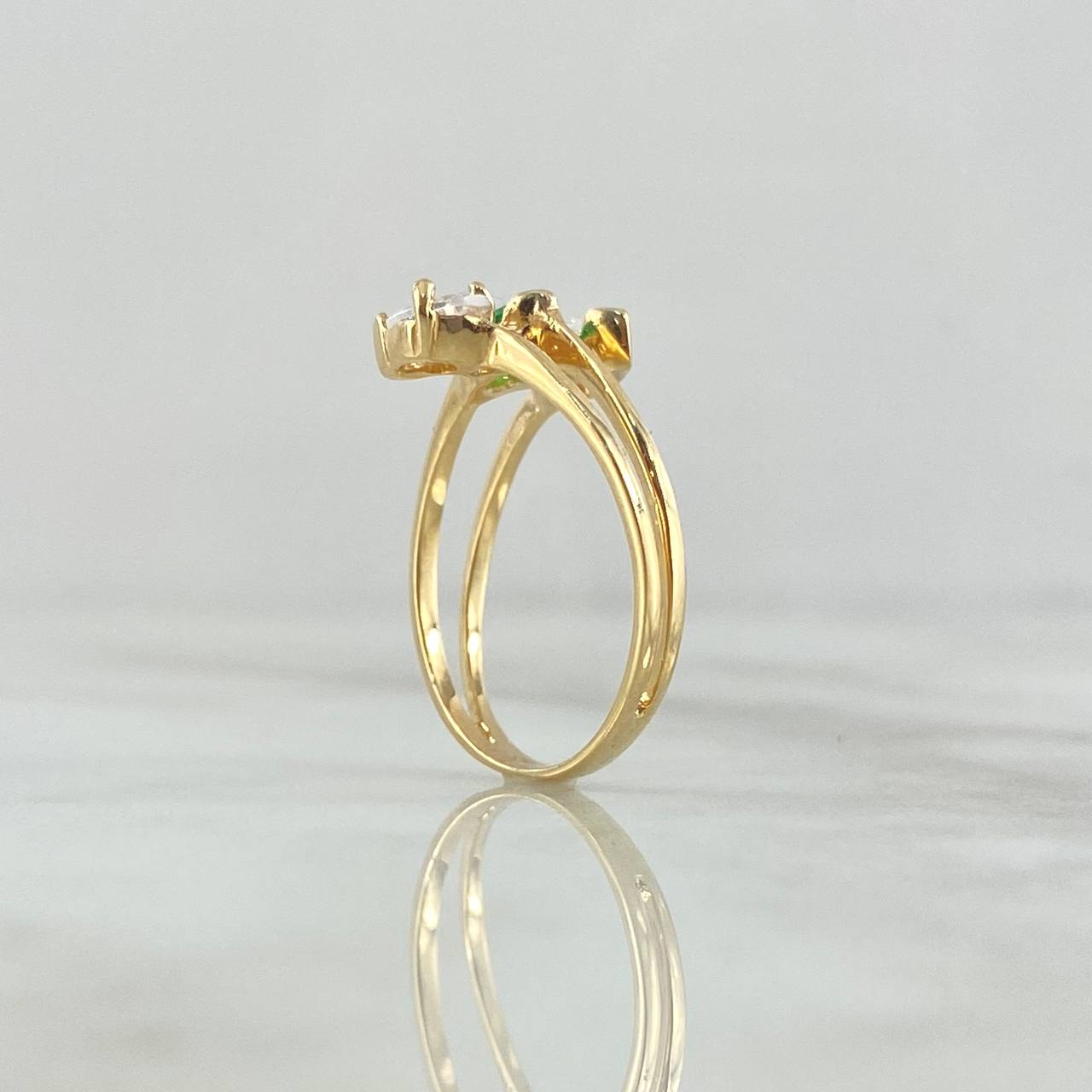 Anillo Triple Gota 3.05gr / T7 3/4 / Circones Blancos Verde Oro Amarillo 18K