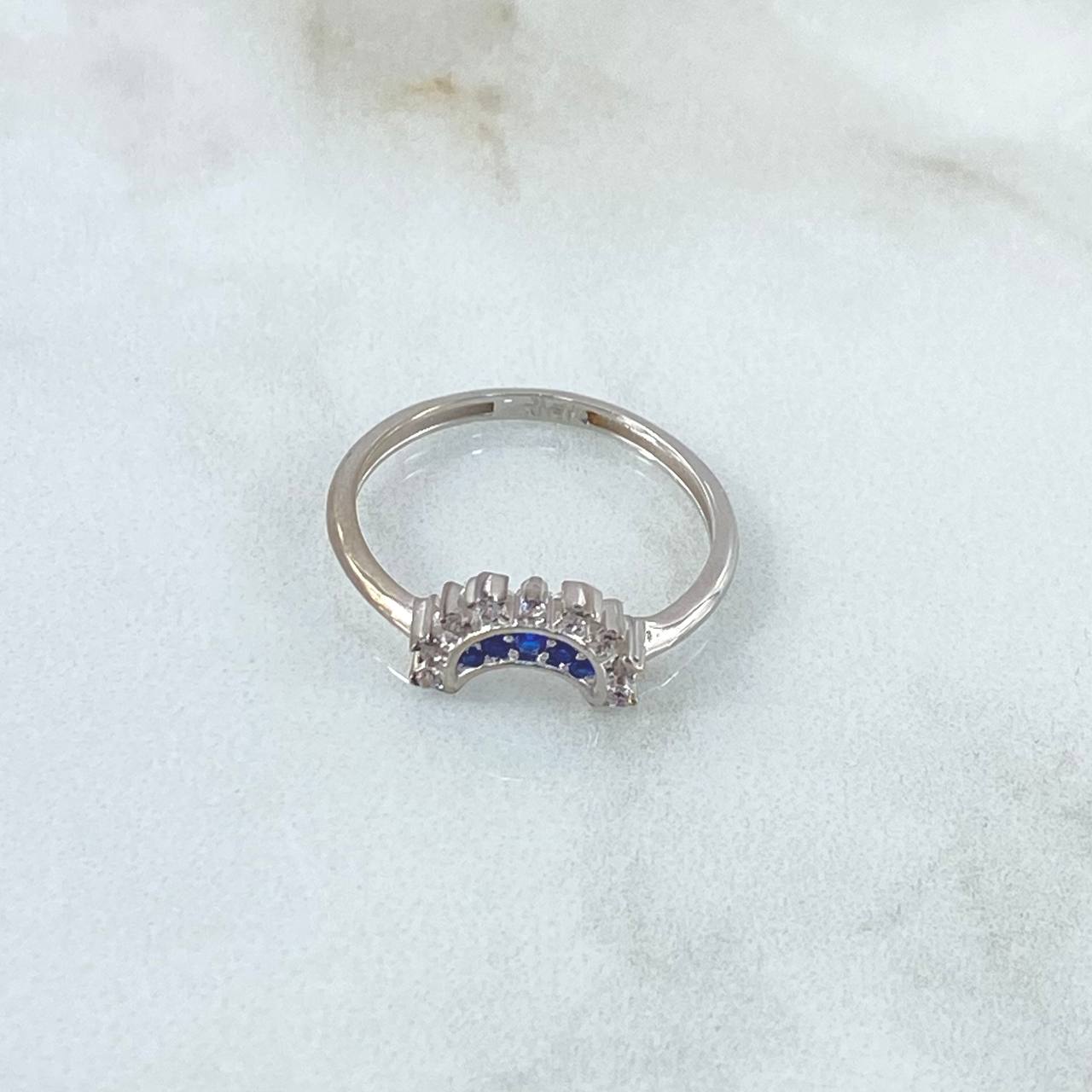 Anillo Media Luna 1.75gr / T6 1/4 / Circones Blancos Azules Oro Blanco 18K