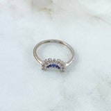 Anillo Media Luna 1.75gr / T6 1/4 / Circones Blancos Azules Oro Blanco 18K