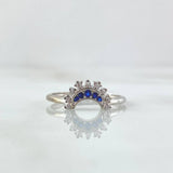 Anillo Media Luna 1.75gr / T6 1/4 / Circones Blancos Azules Oro Blanco 18K