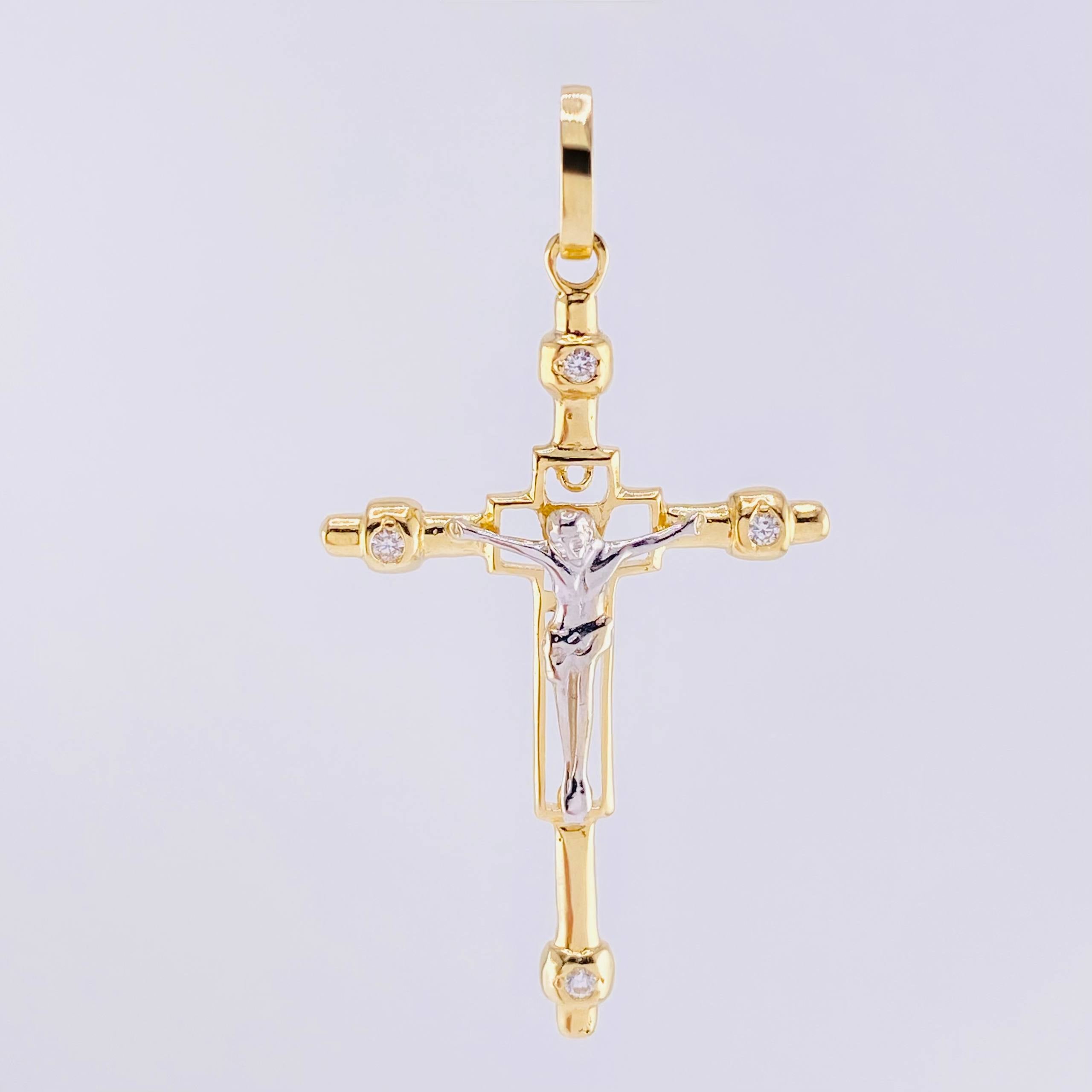 Dije Cruz Cristo 3.65g / 5.2cm Dos Oros Amarillo Blanco 18K