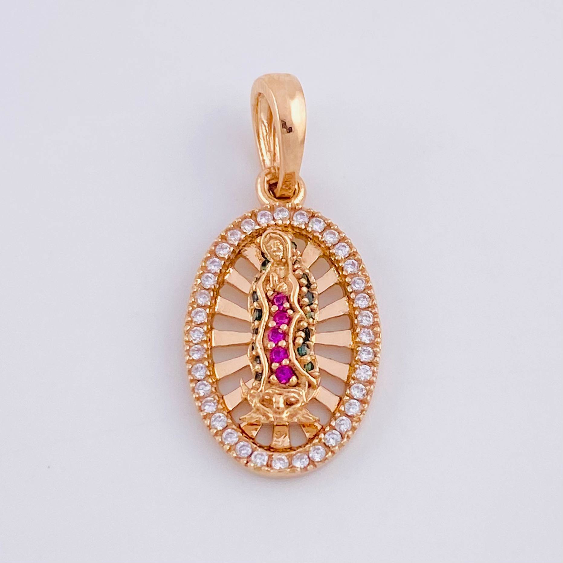 Dije Virgen de Guadalupe Ovalo Filigrana 2.35g / 2.5cm Oro Rosa 18K