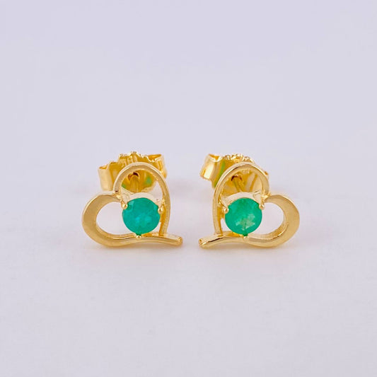 Topos Corazón Silueta Esmeraldas 24pts 1.3gr / 8mm Oro Amarillo 18K