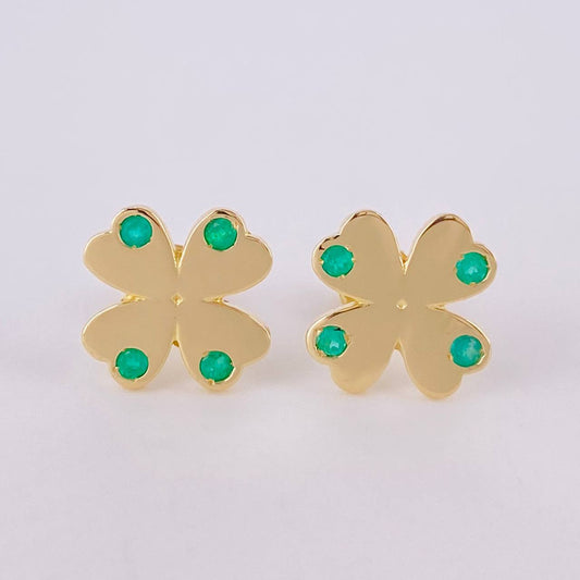 Topos Trebol 4 Hojas Esmeraldas 14pts 2.3gr / 1cm / Oro Amarillo 18K ©