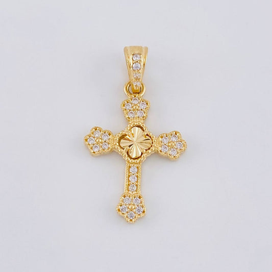 Dije Cruz Trebol Diamantado Florencial 1.35 g / 2.4 cm Oro Amarillo 18K Nac.Esp.