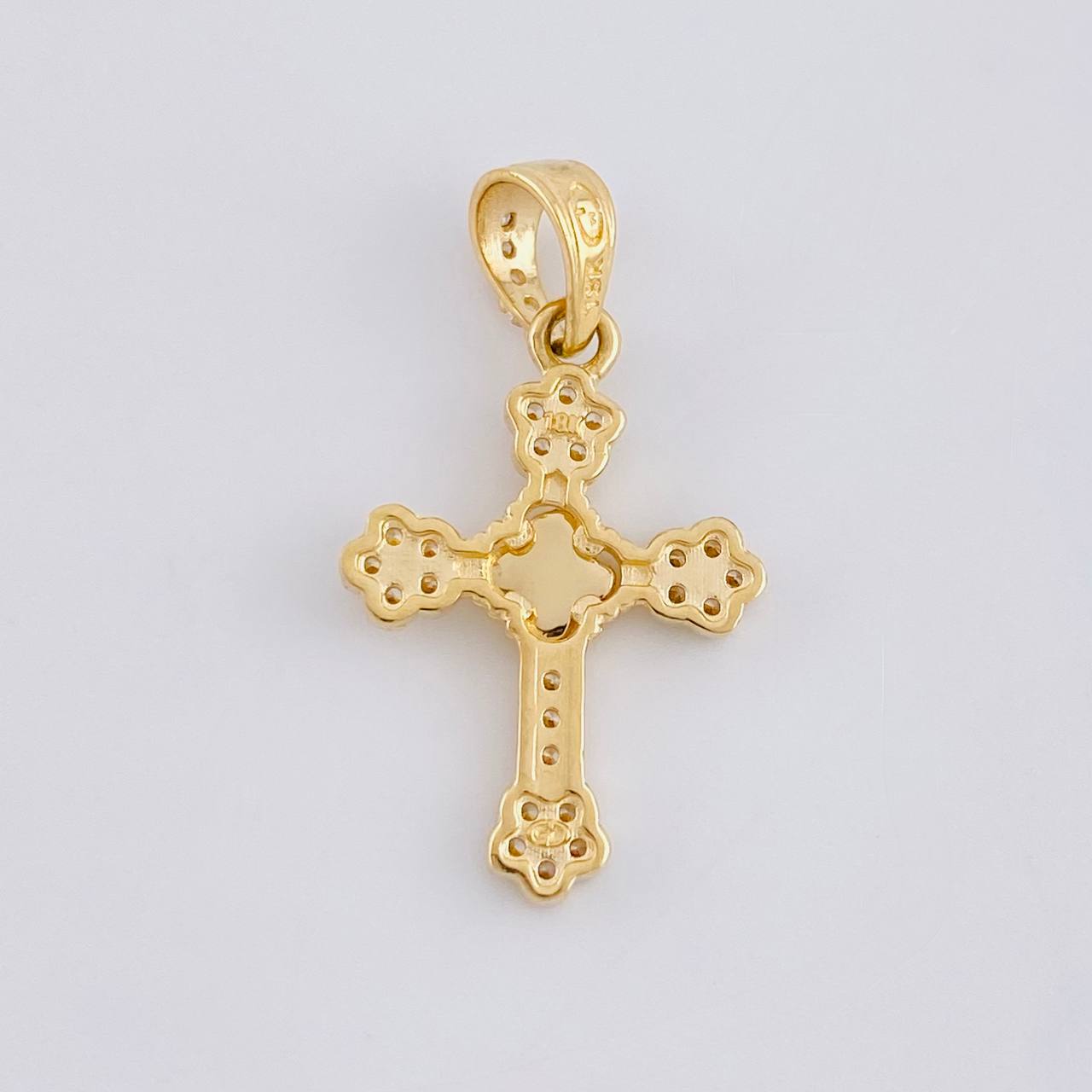 Dije Cruz Trebol Diamantado Florencial 1.35 g / 2.4 cm Oro Amarillo 18K Nac.Esp.