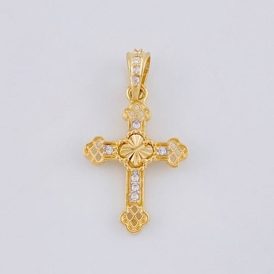 Dije Cruz Trebol Diamantado Florencial 1.2 g / 1.3 cm Oro Amarillo 18K