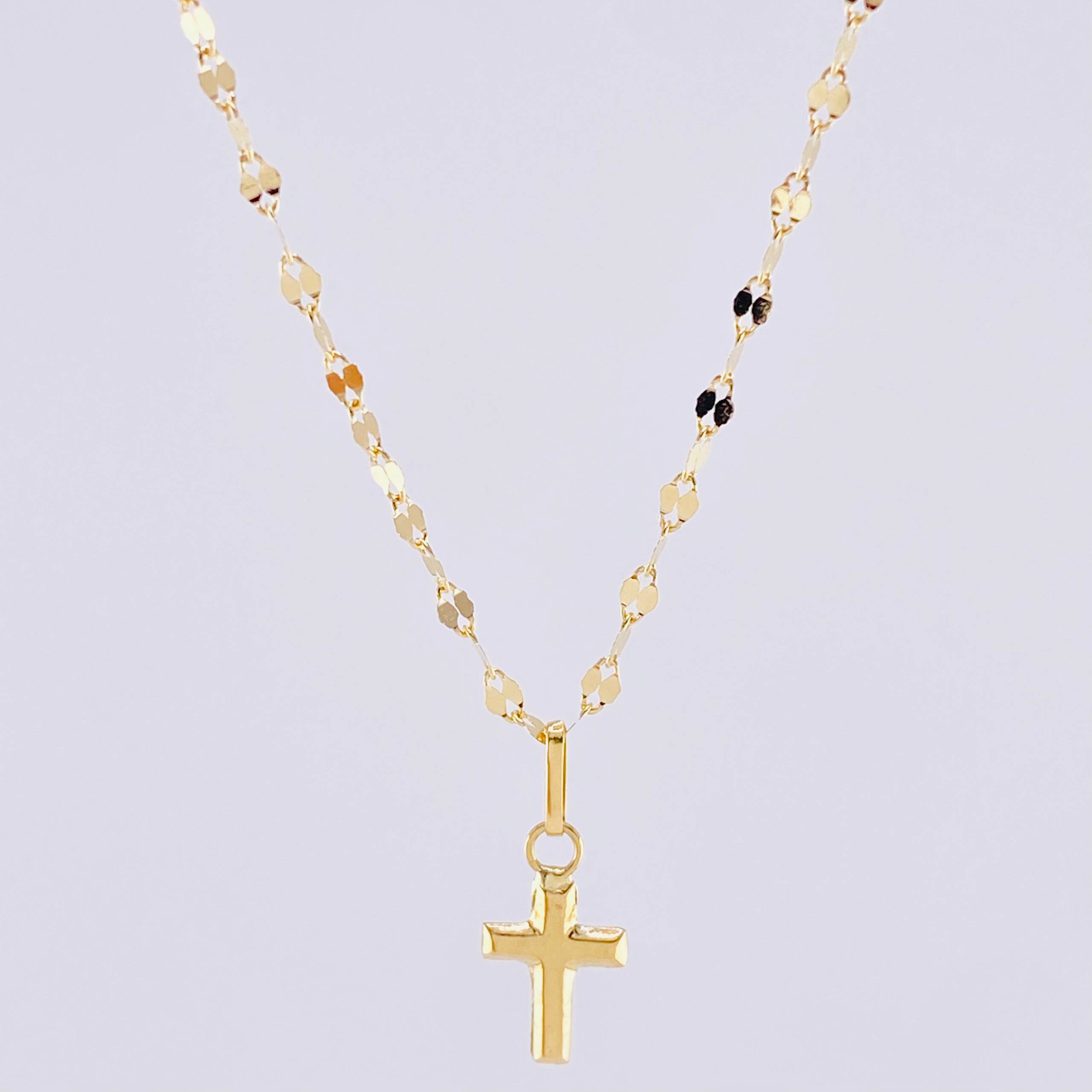 Set Cadena Flor Espejo + Dije Cruz / 1.15 g / 45.1 cm Oro Amarillo 18K