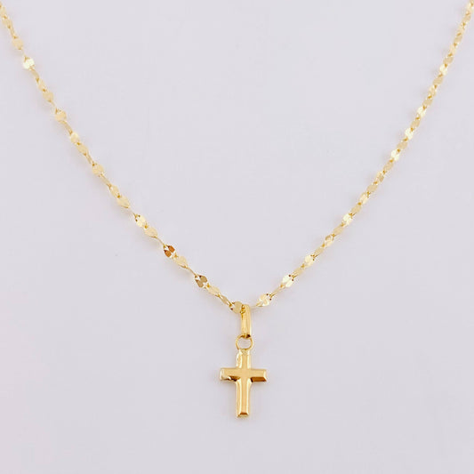 Set Cadena Flor Espejo + Dije Cruz / 1.2 g / 45 cm Oro Amarillo 18K