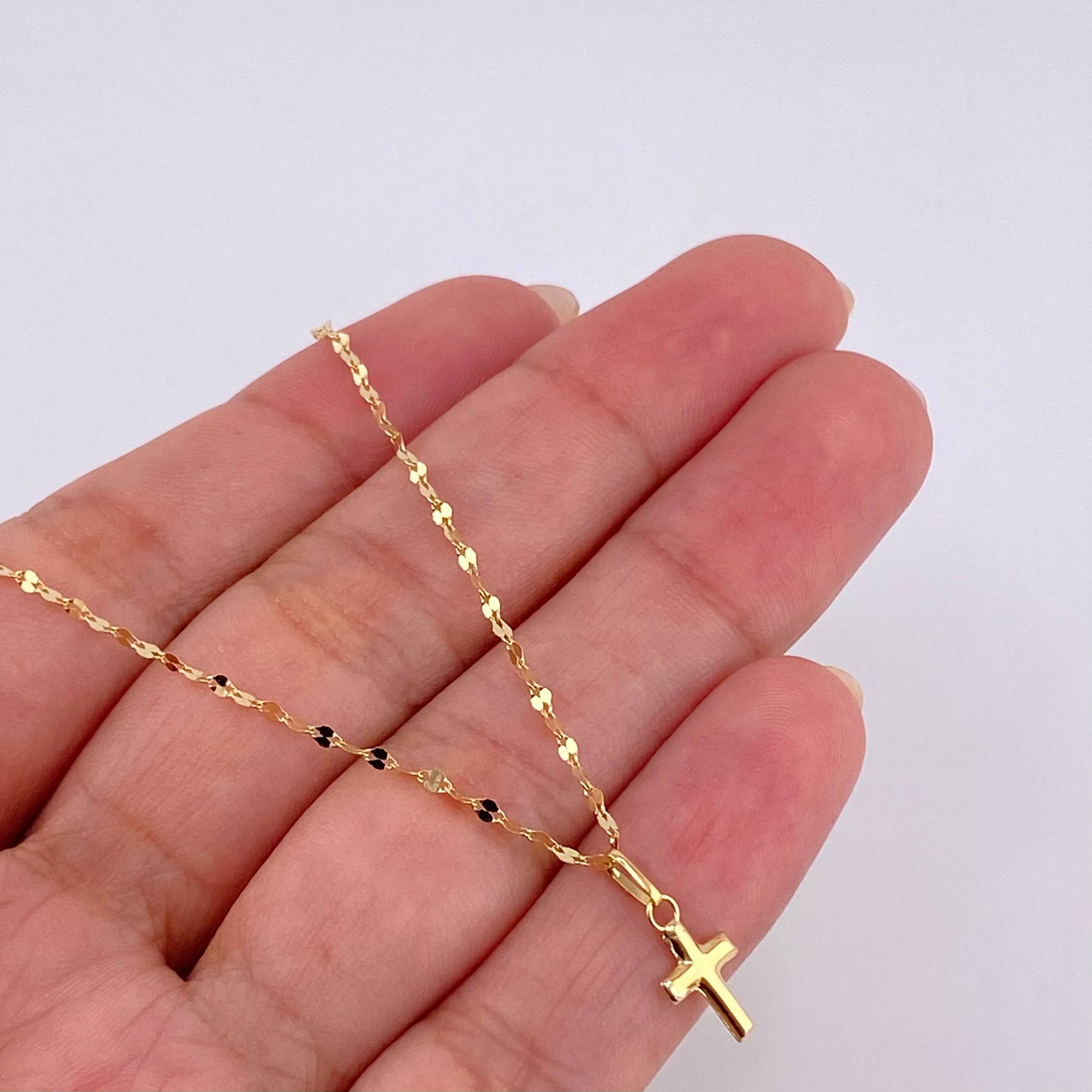 Set Cadena Flor Espejo + Dije Cruz / 1.15 g / 45.1 cm Oro Amarillo 18K