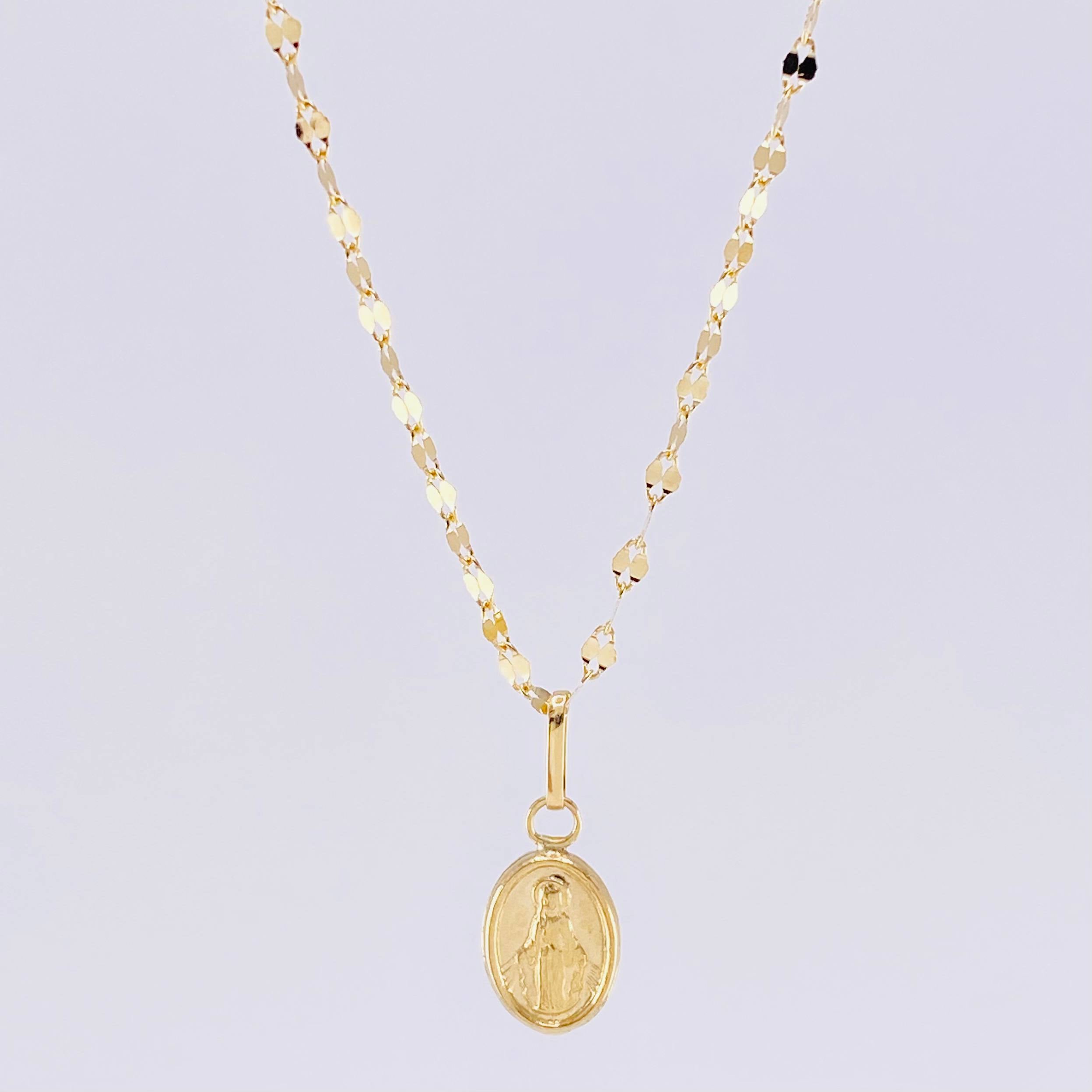 Set Cadena Flor Espejo + Dije Virgen Milagrosa / 1.2 g / 45.2 cm Oro Amarillo 18K