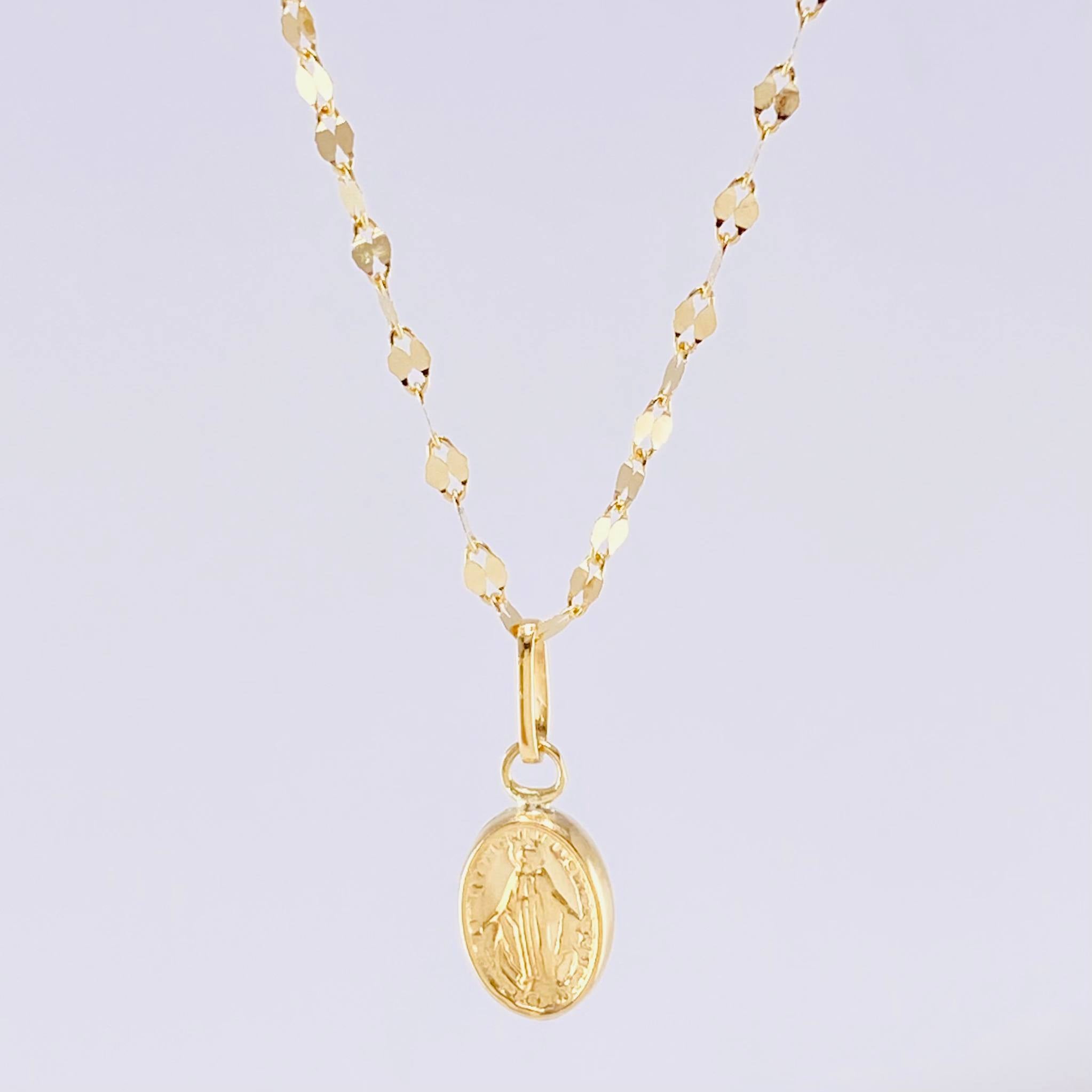 Set Cadena Flor Espejo + Dije Virgen Milagrosa / 1.3 g / 45.1 cm Oro Amarillo 18K