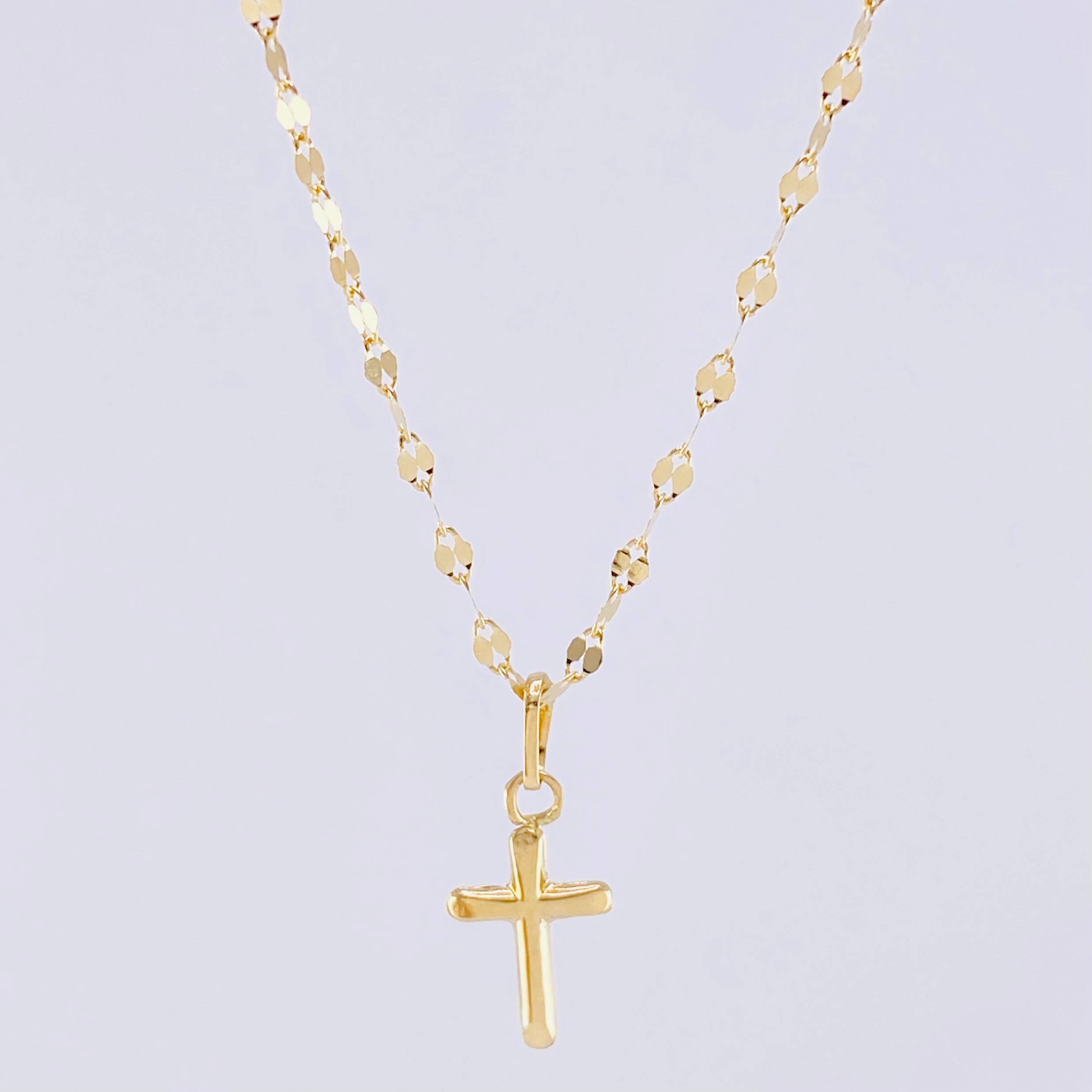 Set Cadena Flor Espejo + Dije Cruz / 1.15 g / 45 cm Oro Amarillo 18K