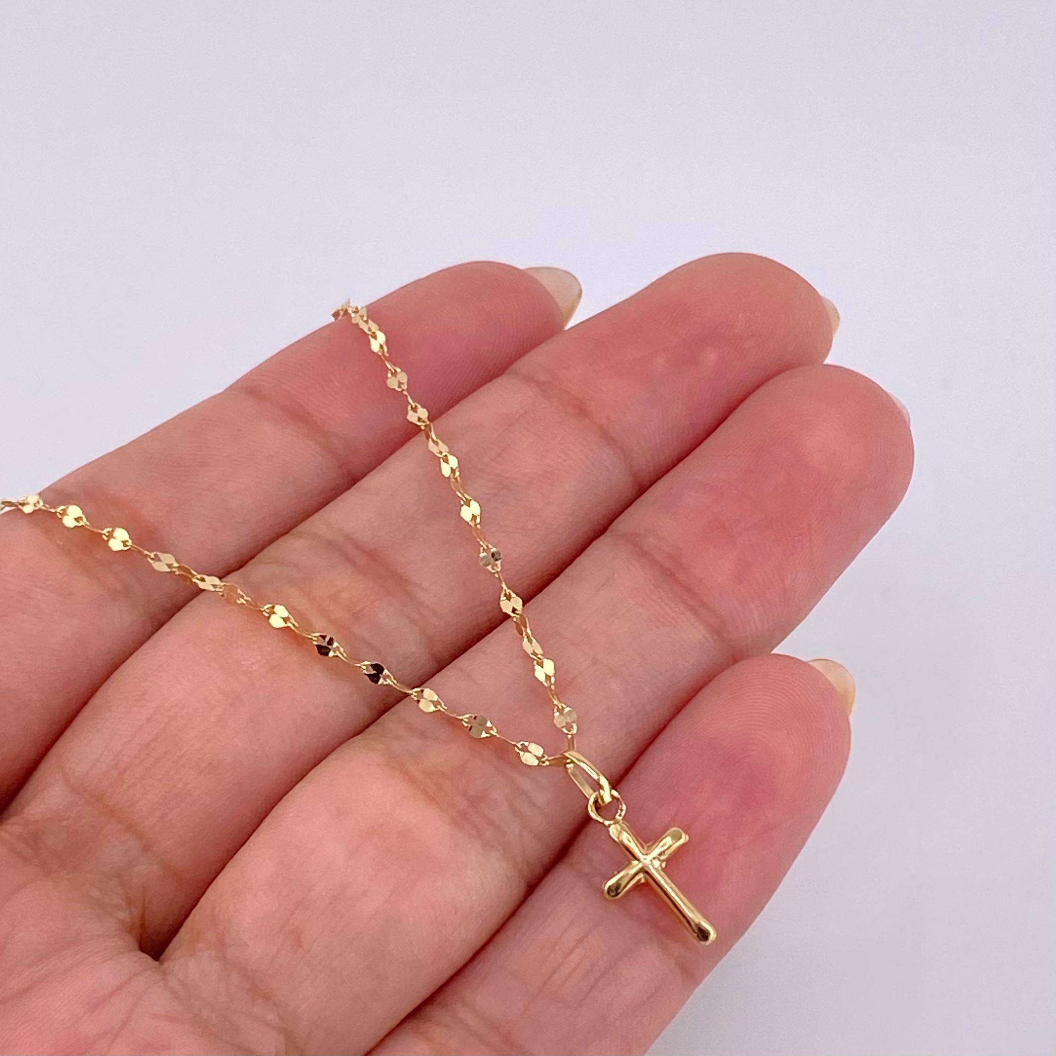 Set Cadena Flor Espejo + Dije Cruz / 1.15 g / 45 cm Oro Amarillo 18K