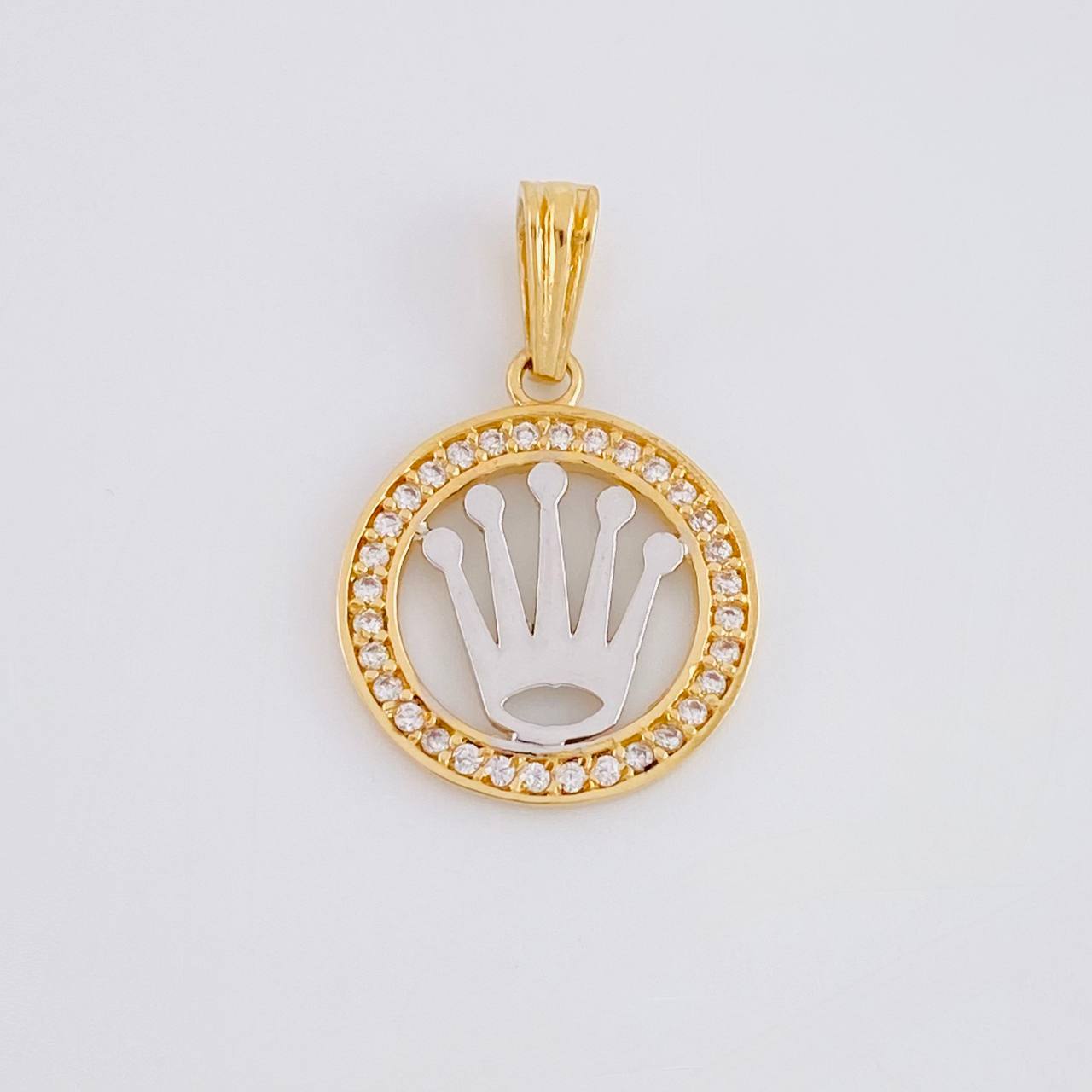 Dije Circulo Corona 1.5g / 2.2cm Dos Oros Amarillo Blanco 18K