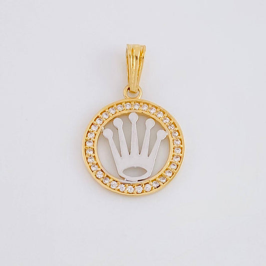 Dije Circulo Corona 1.5g / 2.2cm Dos Oros Amarillo Blanco 18K