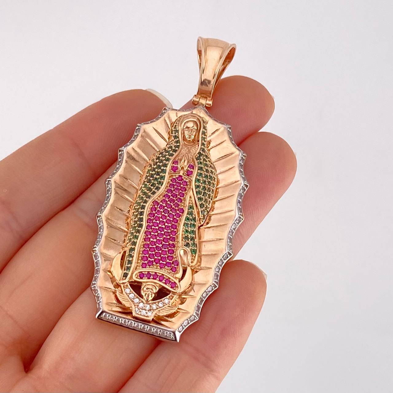 Dije Virgen de Guadalupe 17.5g / 6.3cm Dos Oros Blanco Rosa 18K
