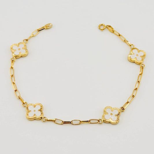 Pulso Cajon Trebol Blanco 3.95gr / 18cm / 10mm Oro Amarillo 18K