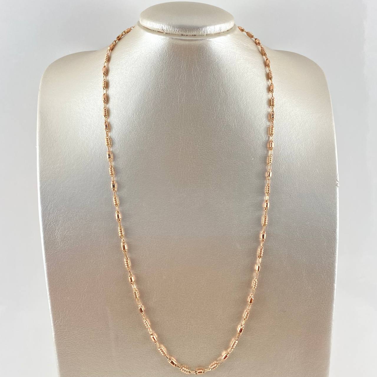 Cadena Rustica Barril 8.05gr / 60cm / 3mm Rayada - Lisa Oro Rosa 18K