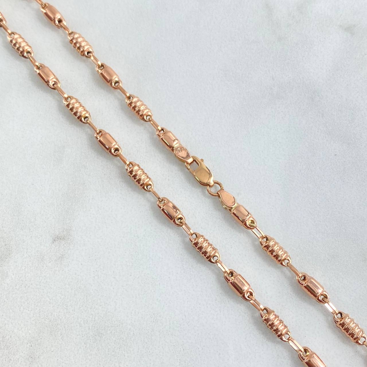 Cadena Rustica Barril 8.05gr / 60cm / 3mm Rayada - Lisa Oro Rosa 18K