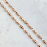 Cadena Rustica Barril 8.05gr / 60cm / 3mm Rayada - Lisa Oro Rosa 18K