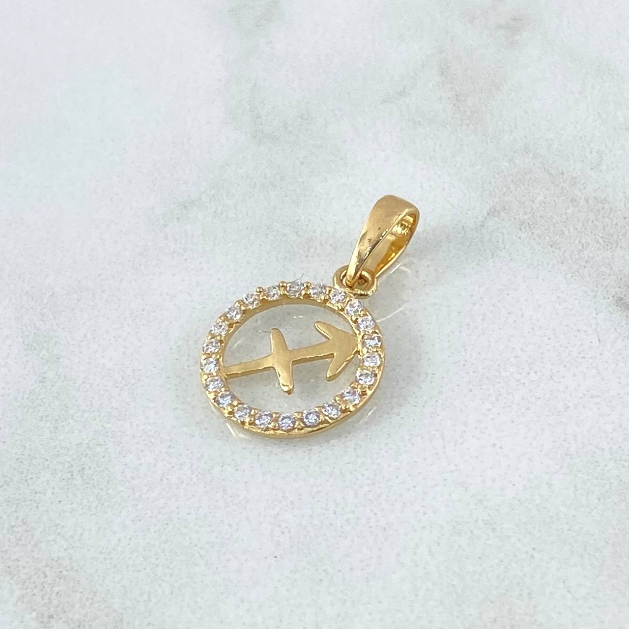 Dije Signo Sagitario 1.05gr / 2cm / Circones Blancos Oro Amarillo 18K