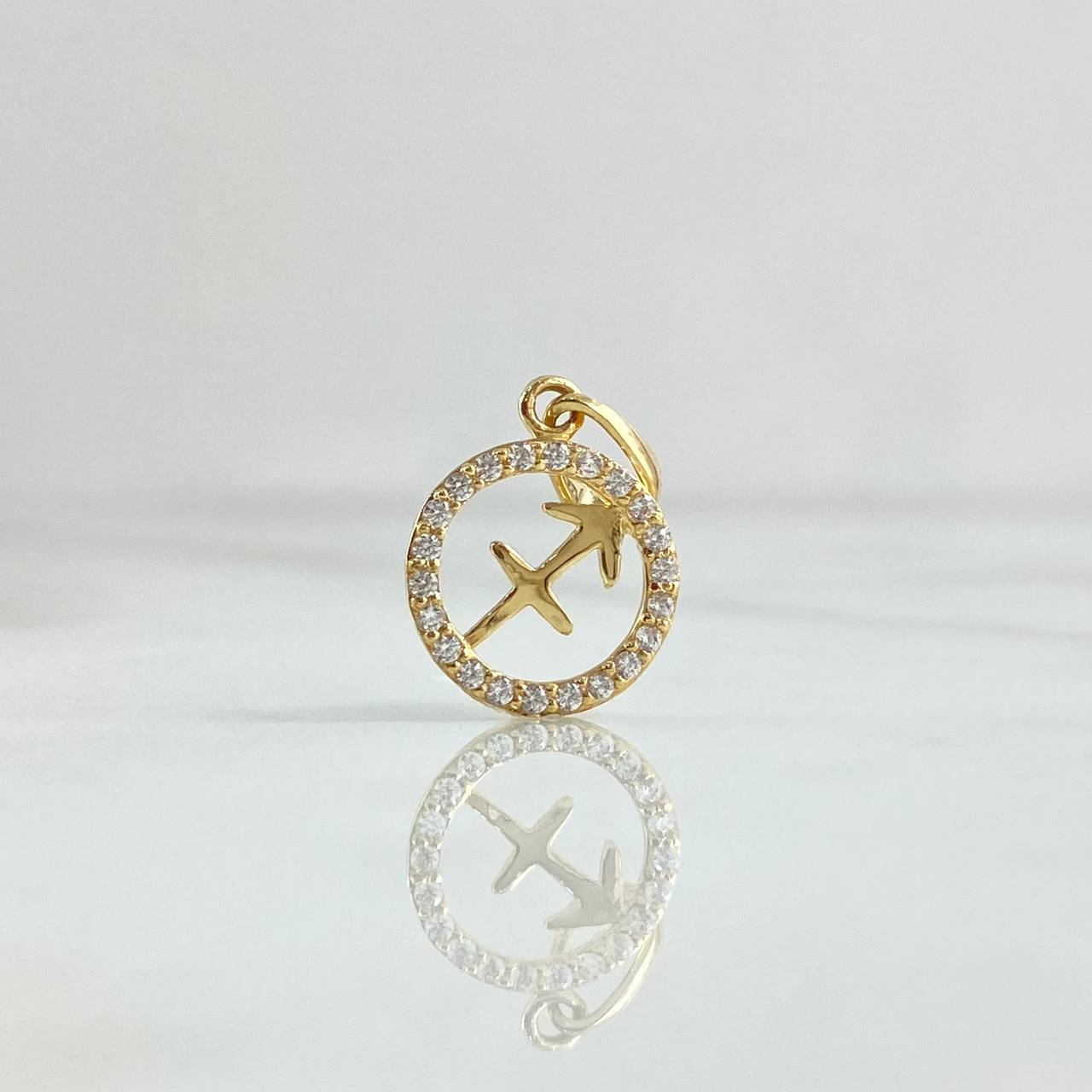 Dije Signo Sagitario 1.05gr / 2cm / Circones Blancos Oro Amarillo 18K