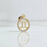 Dije Signo Géminis 0.95gr / 2cm / Circones Blancos Oro Amarillo 18K