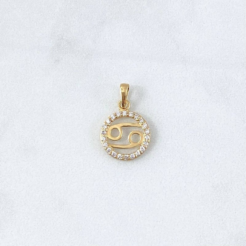 Dije Signo Cáncer 1.05gr / 2cm / Circones Blancos Oro Amarillo 18K