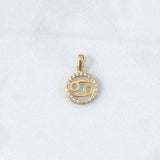 Dije Signo Cáncer 1.05gr / 2cm / Circones Blancos Oro Amarillo 18K