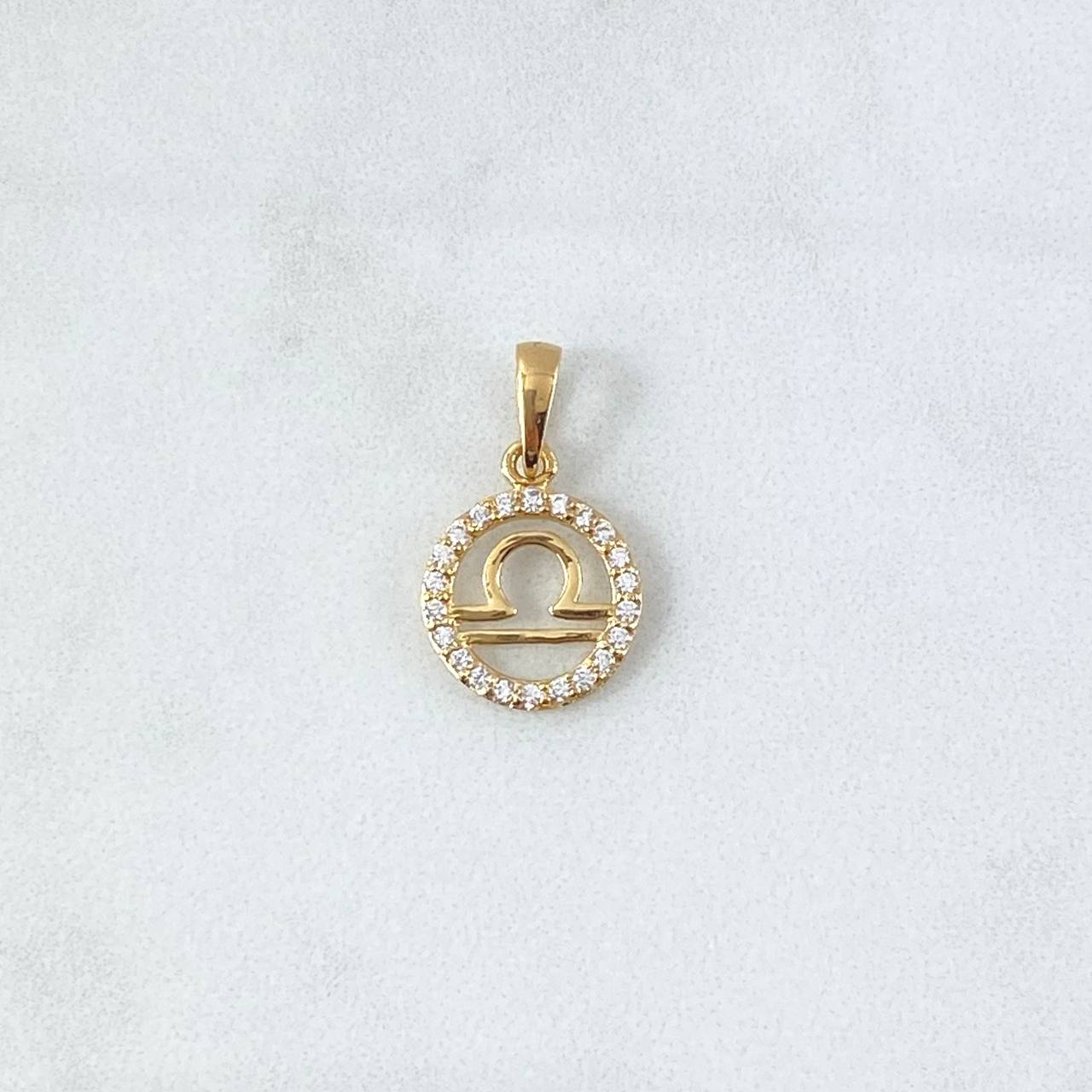Dije Signo Libra 1.15gr / 2cm / Circones Blancos Oro Amarillo 18K