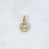Dije Signo Libra 1.15gr / 2cm / Circones Blancos Oro Amarillo 18K