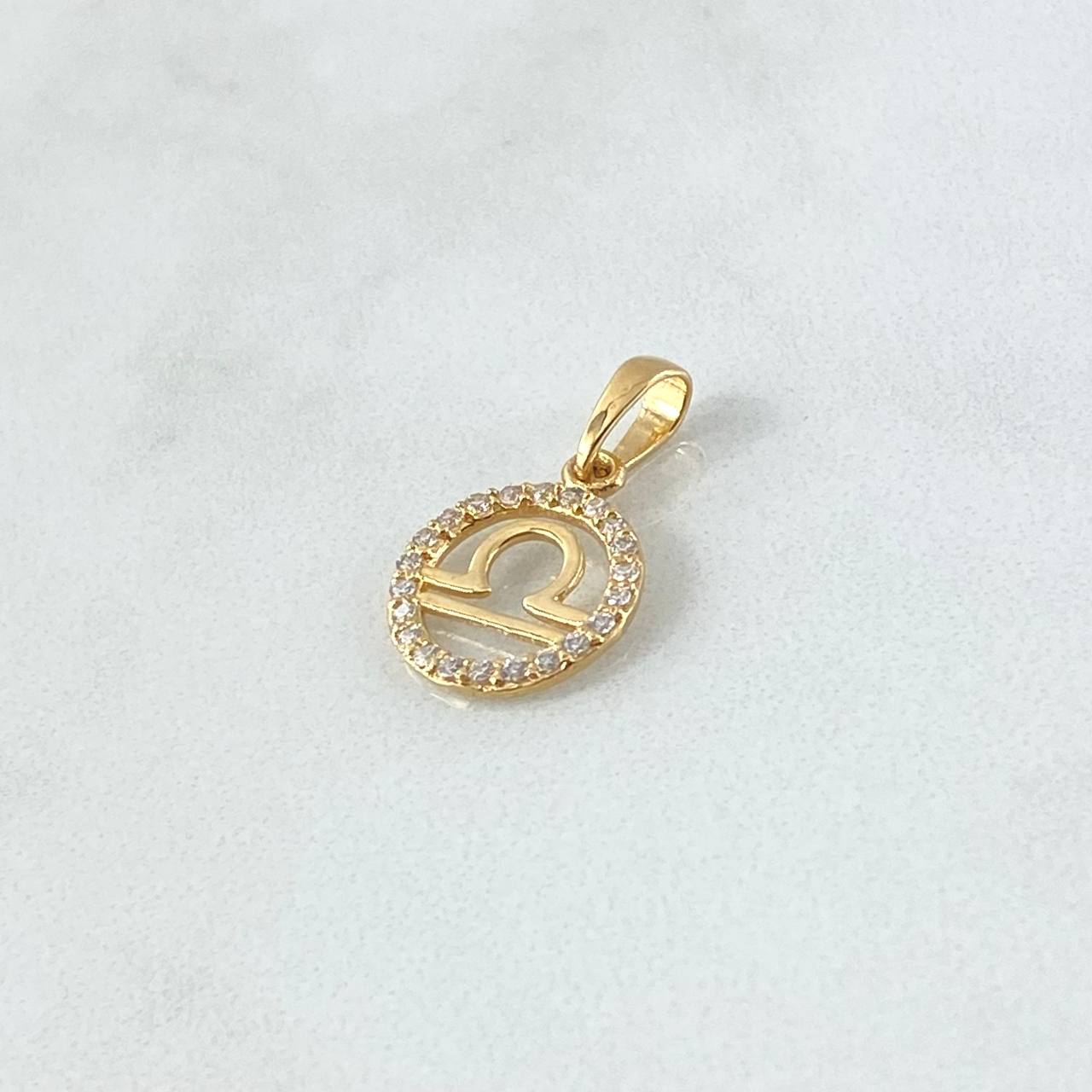 Dije Signo Libra 1.15gr / 2cm / Circones Blancos Oro Amarillo 18K
