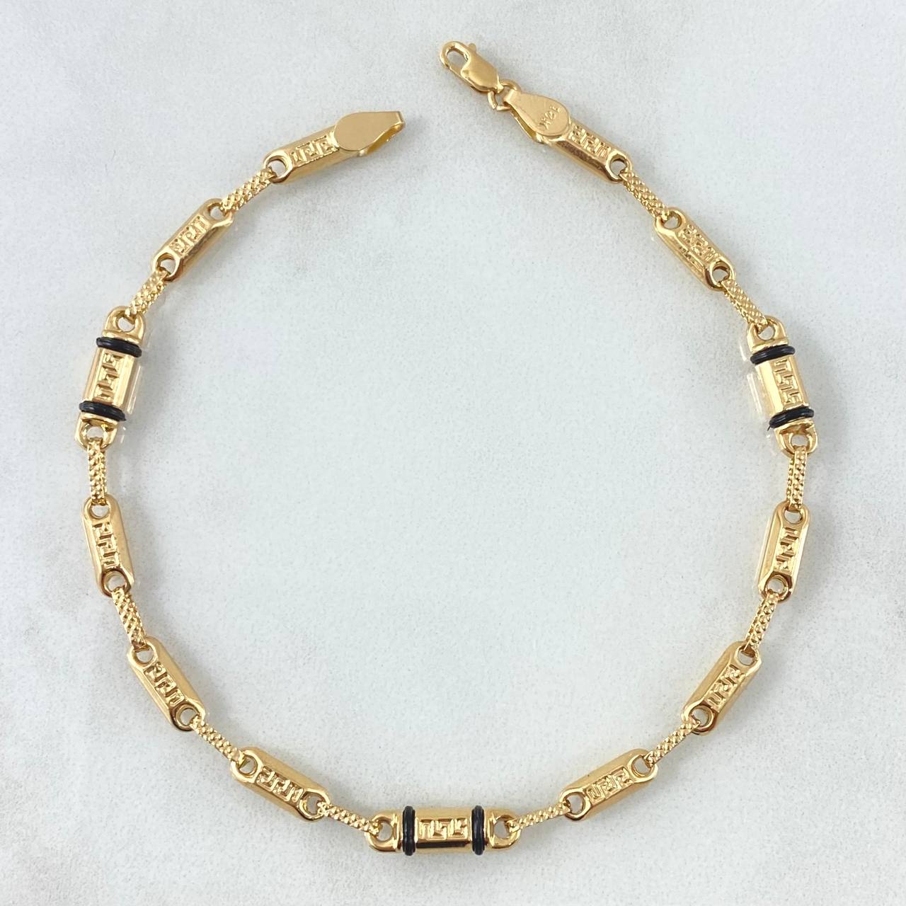 Pulso Rustico Tribal Texturizado 4gr / 20cm / 3.5mm Cauchos Negros Oro Amarillo 18K