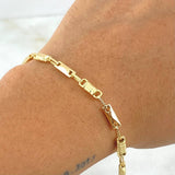 Tobillera Rustica Adige Intercalado 4.6gr / 25cm / 3.5mm Texturizada Oro Amarillo 18K
