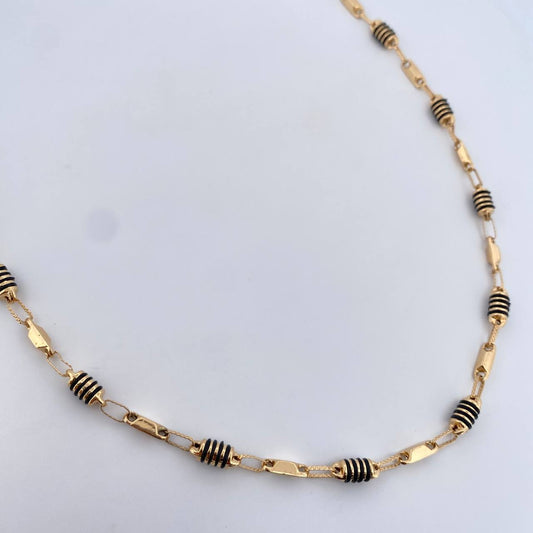 Cadena Rustica Barril 11.15gr / 61.5cm / 4.3mm Cauchos Negros Oro Amarillo 18K &