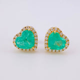 Topos Corazón Bordeado Esmeraldas 1.3qts Diamantes 38pts 2.4g / 8.85mm Oro Amarillo 18K