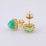 Topos Corazón Bordeado Esmeraldas 1.3qts Diamantes 38pts 2.4g / 8.85mm Oro Amarillo 18K