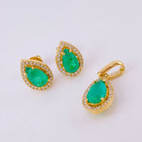 Topos Set Lágrimas Hallo con Dije Esmeraldas 2.22qts Diamantes 40pts 6.65g / 12.6mm Oro Amarillo 18K
