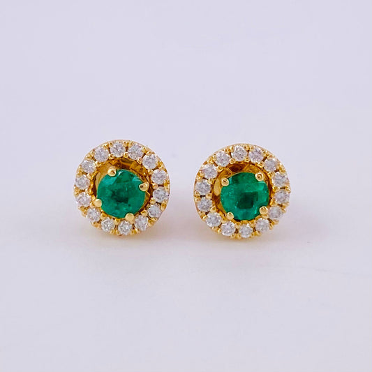 Topos Jacket Redondos Esmeraldas 24pts Diamantes 20pts 2.5g / 4.4mm Oro Amarillo 18K