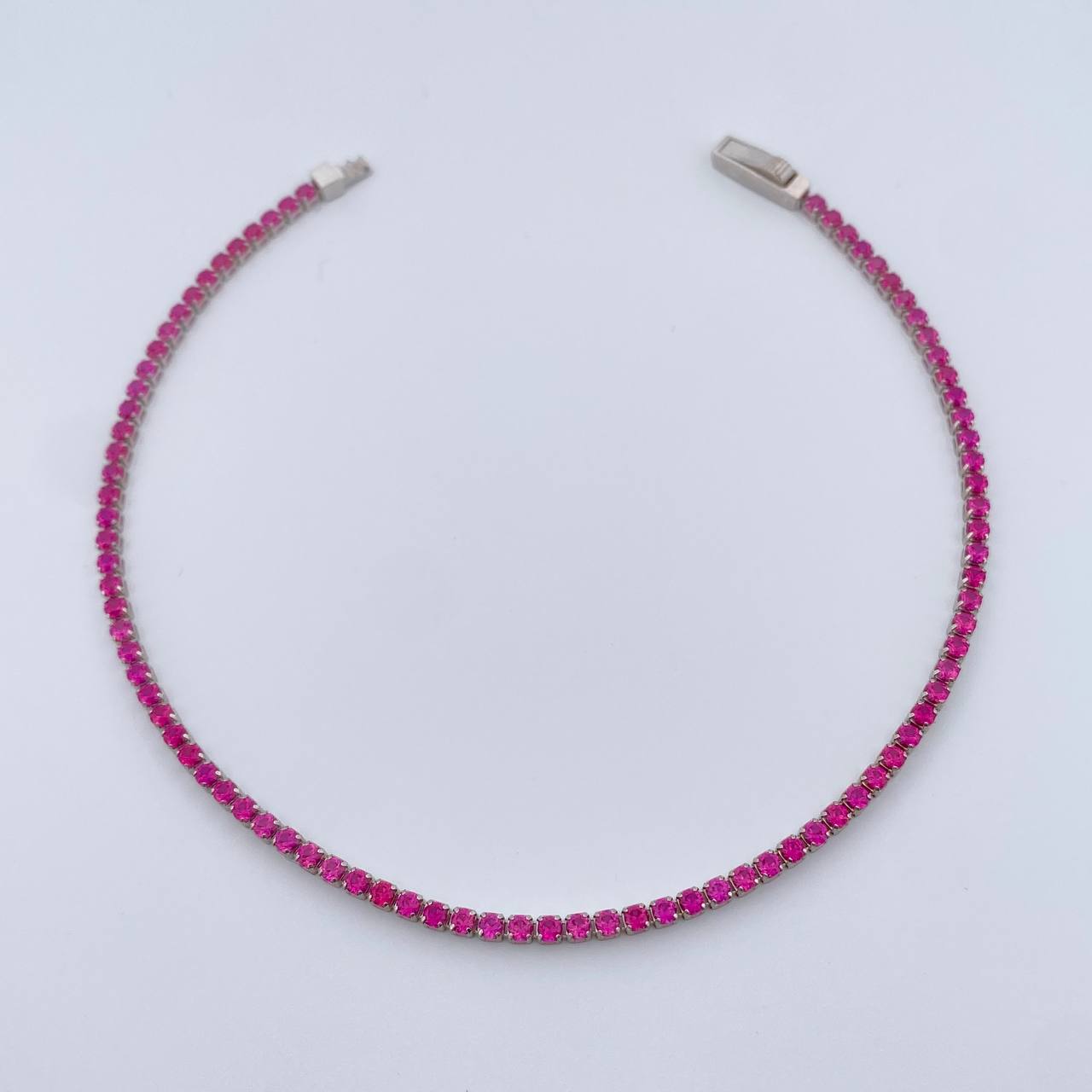 Pulso Tennis 2.45gr / 19cm / 0.3mm Circones Fucsias Oro Blanco +4 18K &