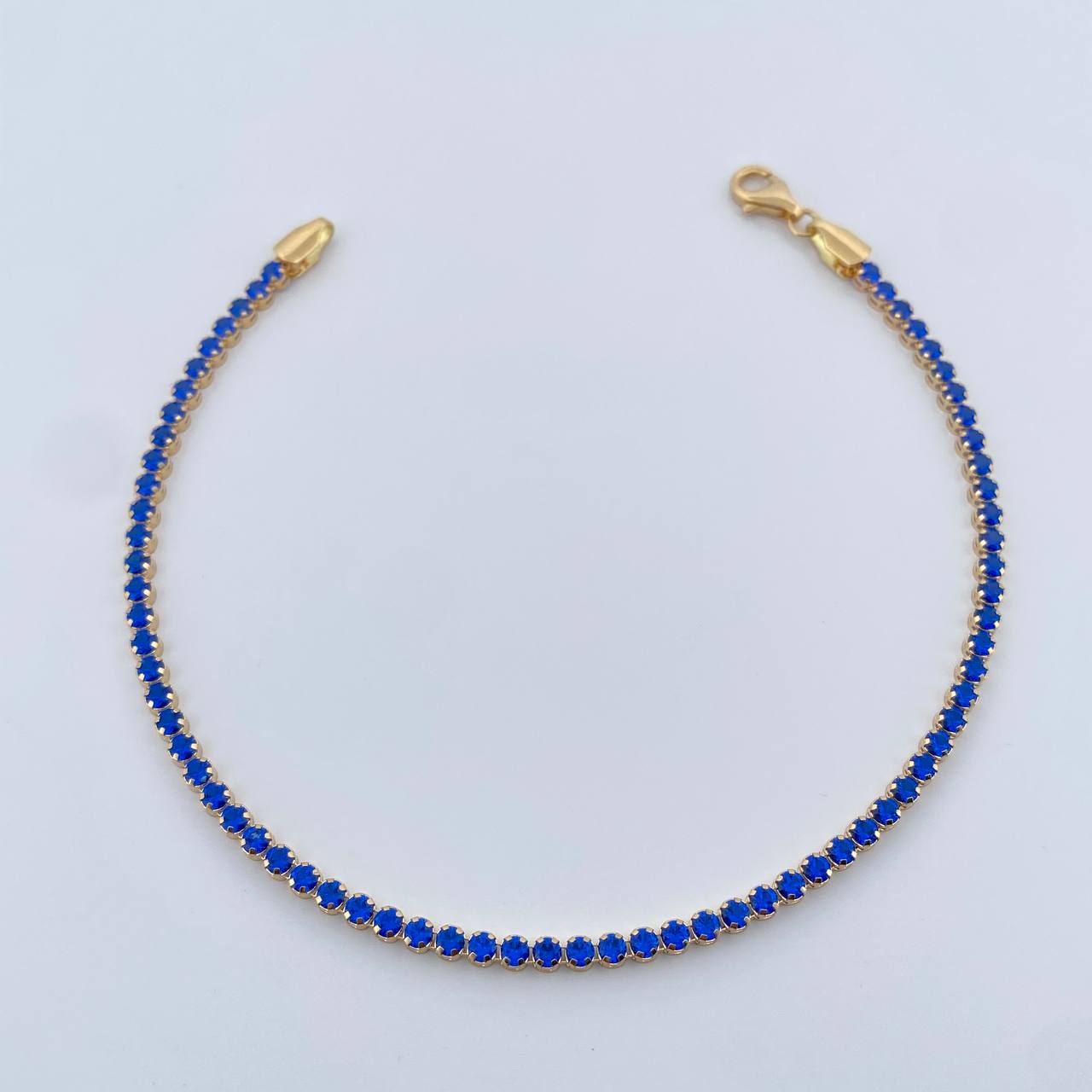 Pulso Tennis 2.85gr / 19cm / 0.9mm Circones Azules Oro Amarillo +4 18K &