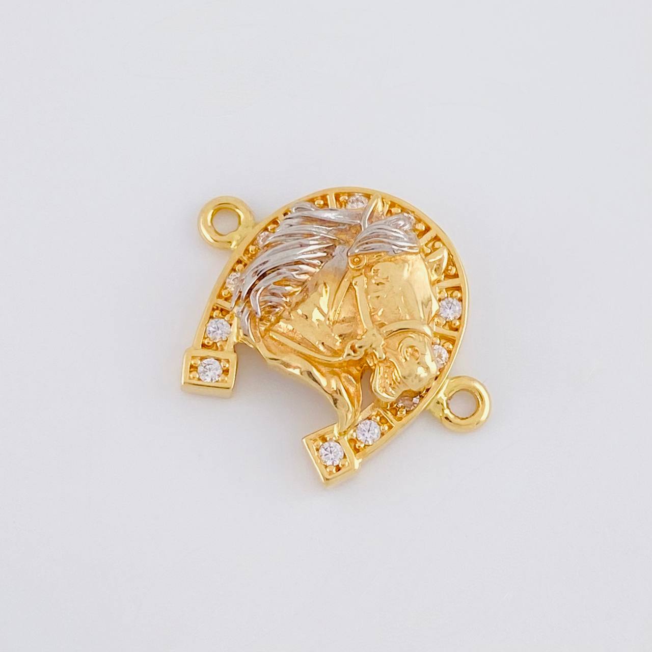Herraje Herradura Cabeza Caballo 3.85g / 2.2cm Dos Oros Amarillo Blanco 18K