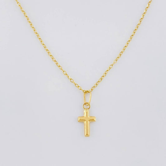 Set Cadena Aro Seguido + Dije Cruz / 0.8g / 45cm Oro Amarillo 18K