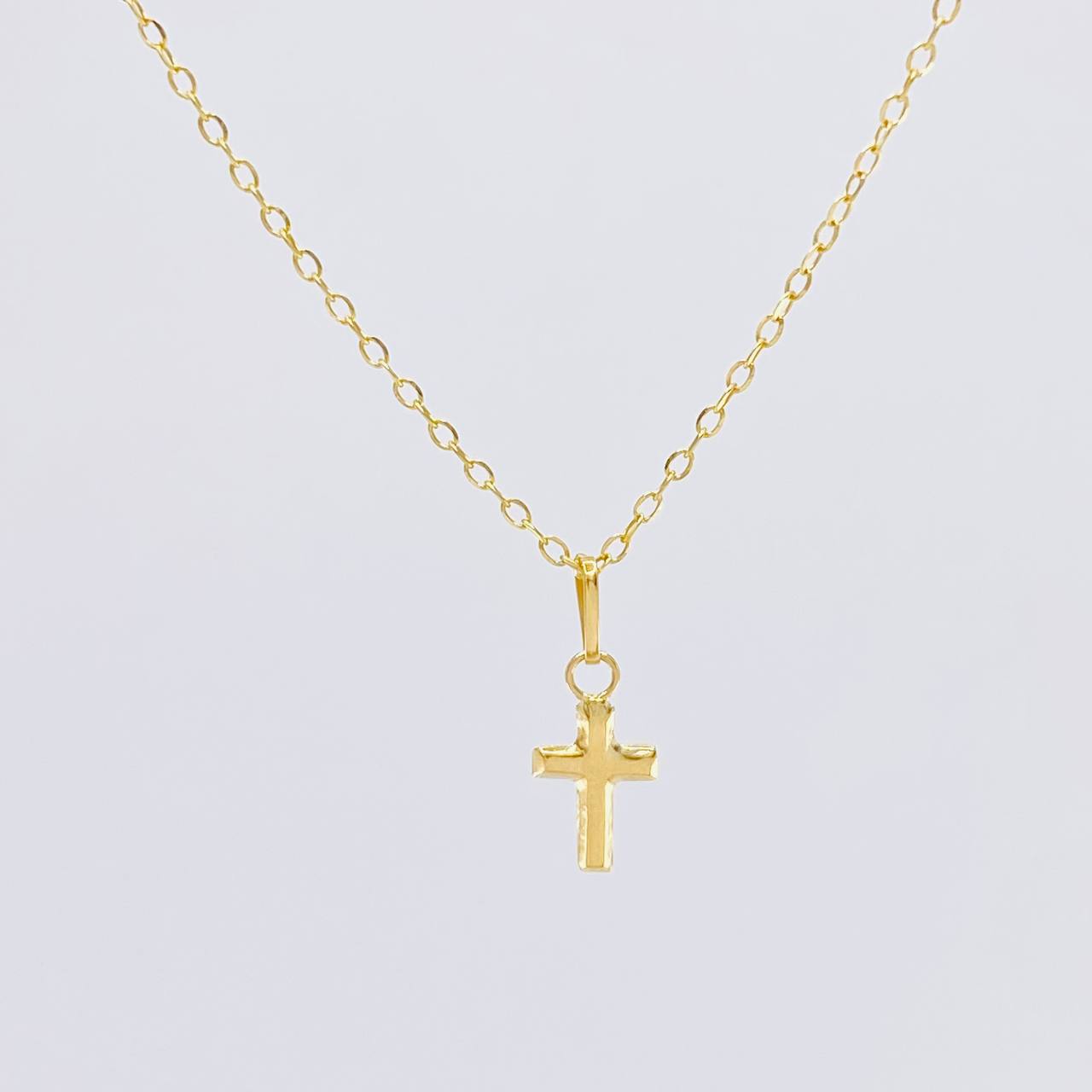 Set Cadena Aro Seguido + Dije Cruz / 0.8g / 45cm Oro Amarillo 18K