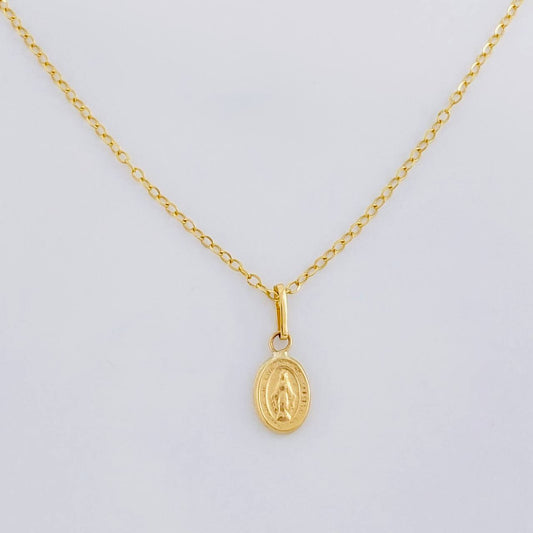 Set Cadena Aro Seguido + Dije Milagrosa / 1.2g / 45cm Oro Amarillo 18K