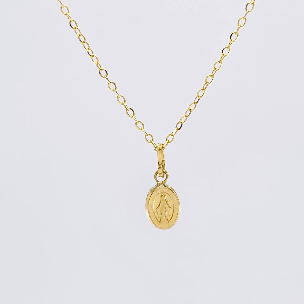 Set Cadena Aro Seguido + Dije Milagrosa / 1.2g / 45cm Oro Amarillo 18K
