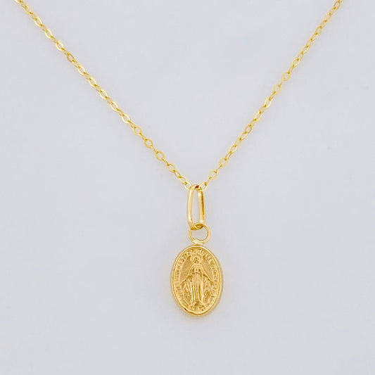 Set Cadena Aro Seguido + Dije Milagrosa / 0.95g / 45cm Oro Amarillo 18K